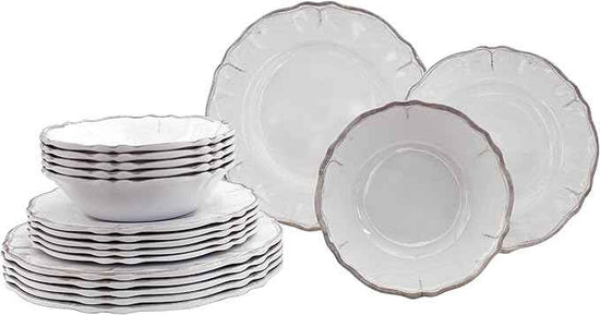 Le Cadeaux 18 Piece Luxury Melamine Dinnerware Set, Service for 6 (Rustica Antique White)