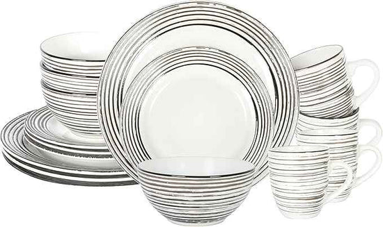 16 Piece Dinnerware Set, Ceramic Plates and Bowls Sets for 4, Microwave and Dishwasher Safe, Handcrafted Tree Bark Series Dish Set, White Birch