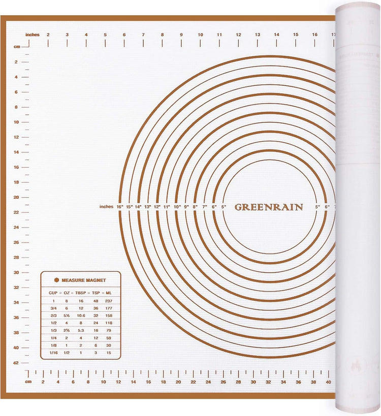 Silicone Pastry Mat Extra Thick Large Non Stick Baking Supplies Kitchen Counter Cooking Rolling Dough Sheet Pie Crust Sourdough Bread Oven Liner with Measurement (XL-20''(W)*28''(L), 3#Gold)