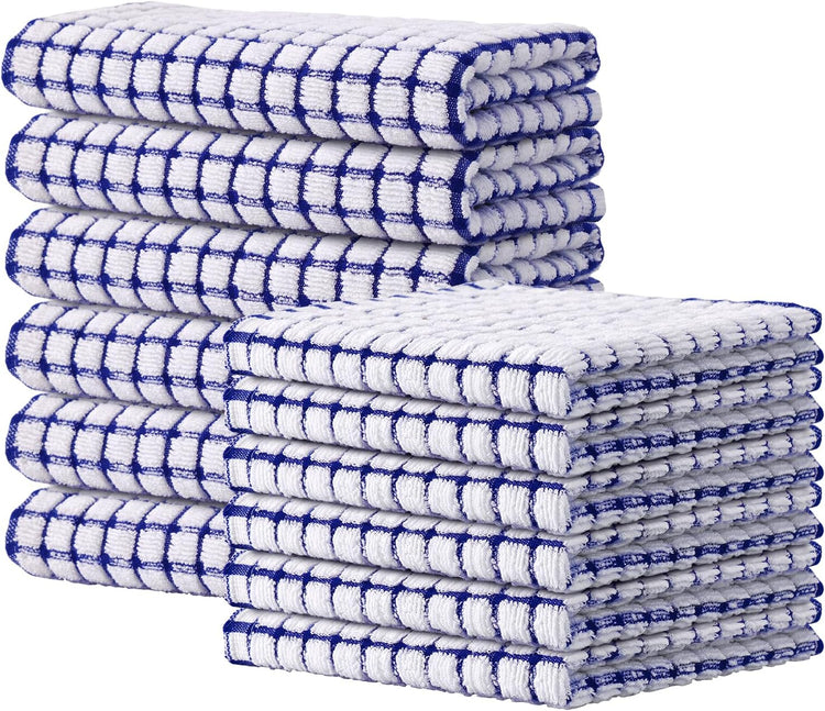 Kitinjoy Cotton 12 Pack Kitchen Towels and Dishcloths Sets, 16 x 25 Inch & 12 X 12 Inch Dish Towels Bulk, Super Soft and Absorbent Hand Towels for Kitchen Drying, Blue - Nestoria
