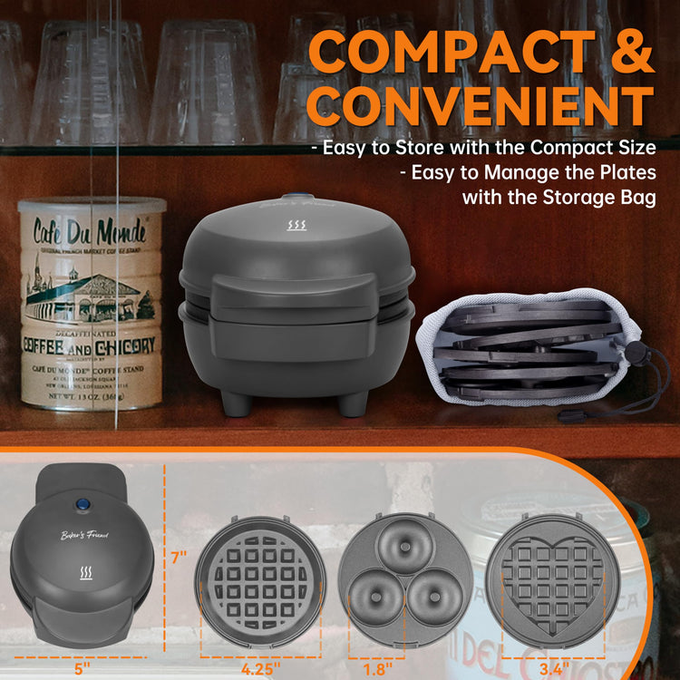 4 in 1 Mini Waffle Maker with Removable Plates
