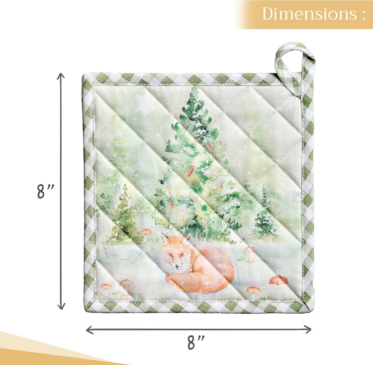 Maison d' Hermine Pot Holders 100% Cotton Heat Resistant Potholders 8" x 8" Hot Pads with Loop BBQ, Cooking, Baking, Grilling, Kitchen, Handling Hot Pans (Pack of 1, Winter Mornings)