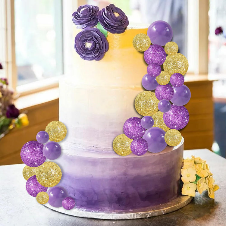 40 Pcs Ball Cake Toppers Mini Balls Cake Decorations Purple Gold Foam Balls DIY Cake Topper for Baking Congrats Grade 2026 Graduation Birthday Mardi Gras Lakers Decorations (40 Count)