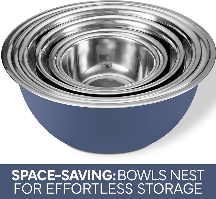 COOK WITH COLOR Stainless Steel Mixing Bowls Set - Nesting Bowls, 6 Pieces, Blue