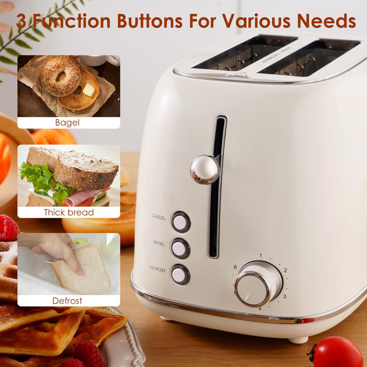 2 Slice Toaster Retro Stainless Steel with Bagel