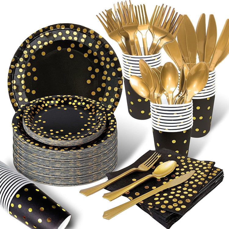 Black Gold Paper Plates Set (175 Count)