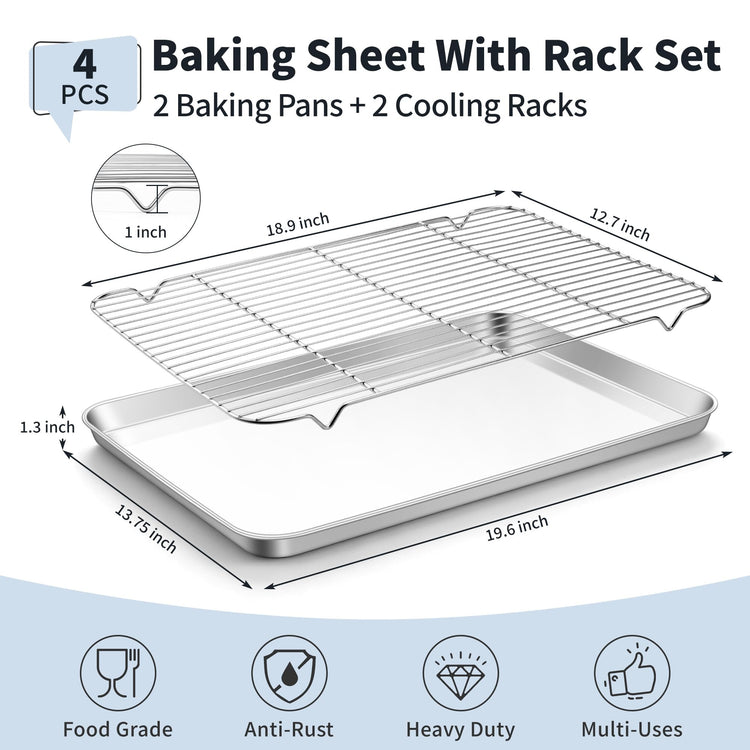 Stainless Steel Baking Sheet with Rack Set (4 Count)
