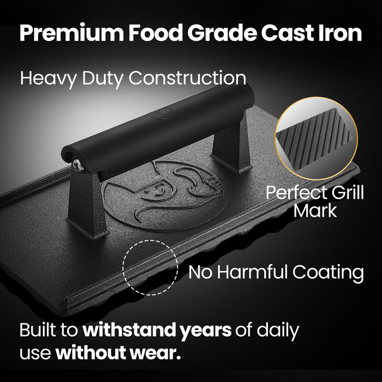 3lbs Cast Iron BBQ Grill Press with Heat Resistant Handle