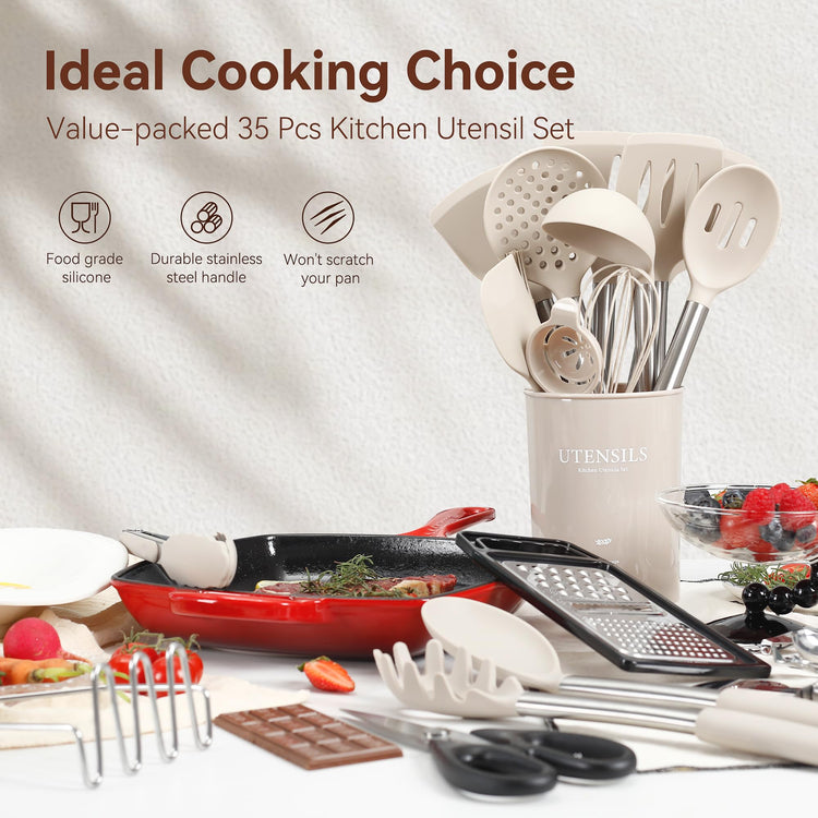 35 Pcs Silicone Cooking Utensils Set BPA Free 446°F Heat Resistant (35 Count)