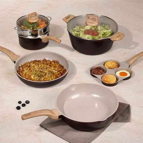 CAROTE 21 PCS Ceramic Cookware Set, Pots and Pans Set Non Stick, Pot and Pan Set with Frying Pan, Induction Ready Cooking Set for Kitchen, PFOS/PFOA/PFAS Free, Brown