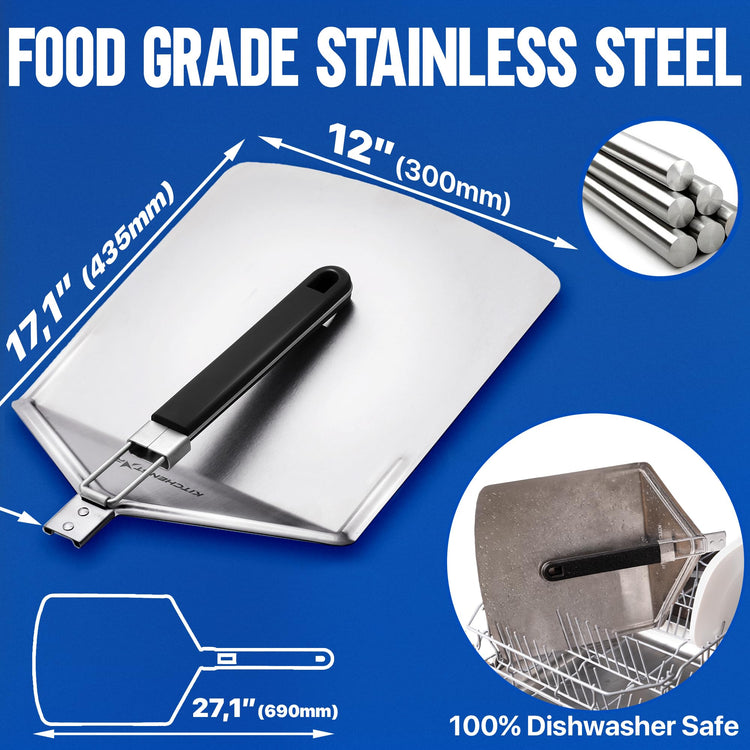 12 Inch Stainless Steel Pizza Peel with Folding Handle