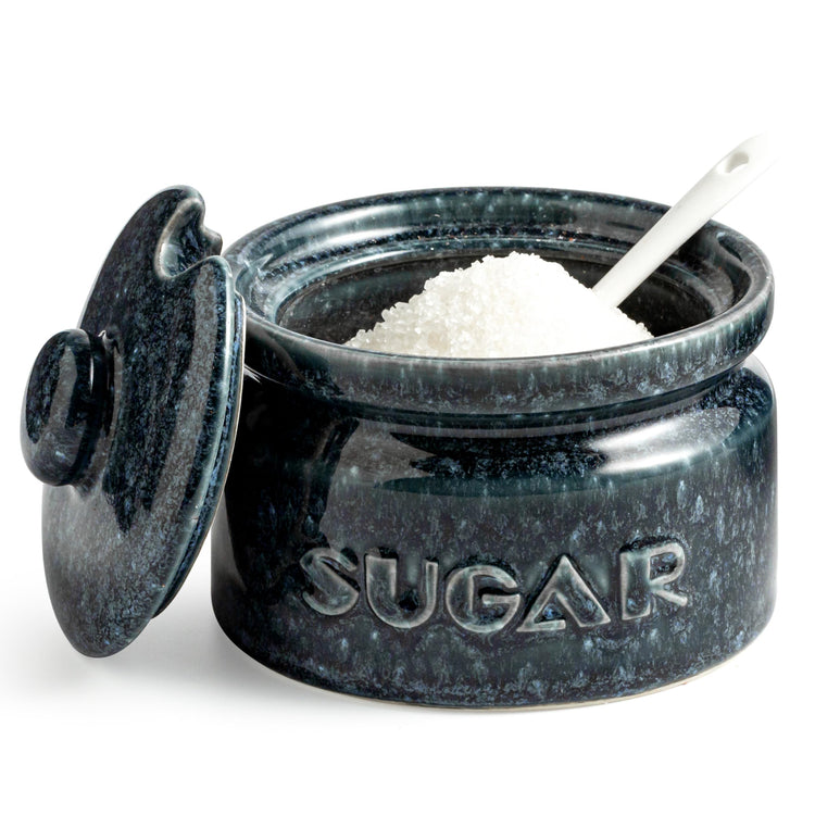 10oz Ceramic Sugar Bowl with Lid and Spoon for Coffee Bar (13.59 Count)
