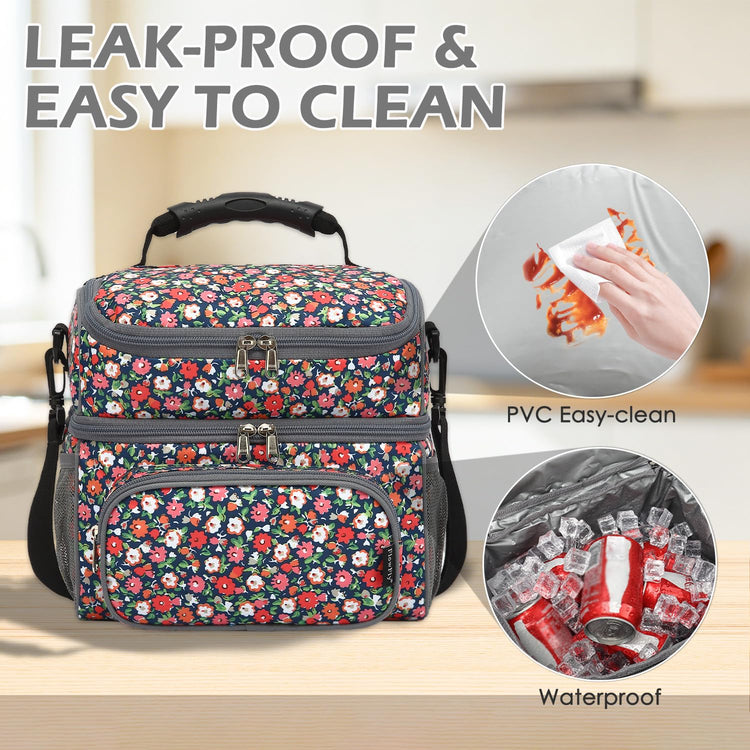 Double Layer Cooler Insulated Lunch Bag Adult Lunch Box Large Tote Bag for Men (2 Count)