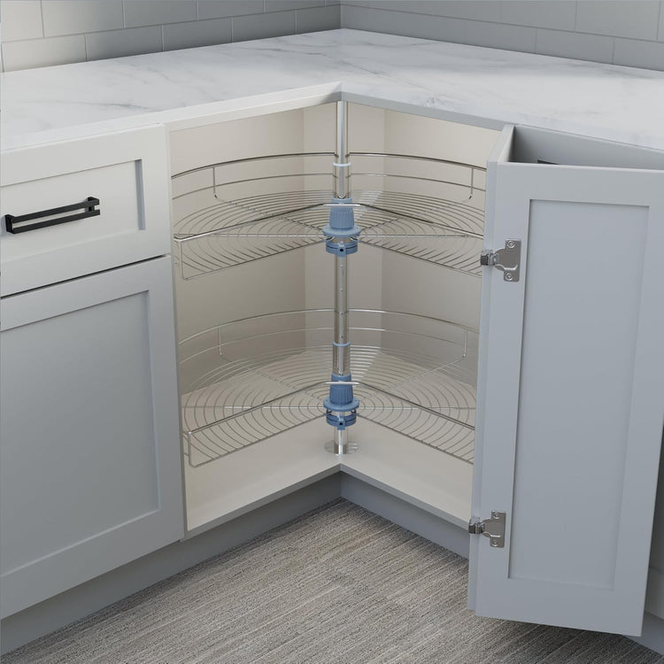 Dowell 32" Kidney Lazy Susan, 2 Shelves, Kitchen Base Corner Cabinet Organizer (Chrome 4001 270 32)