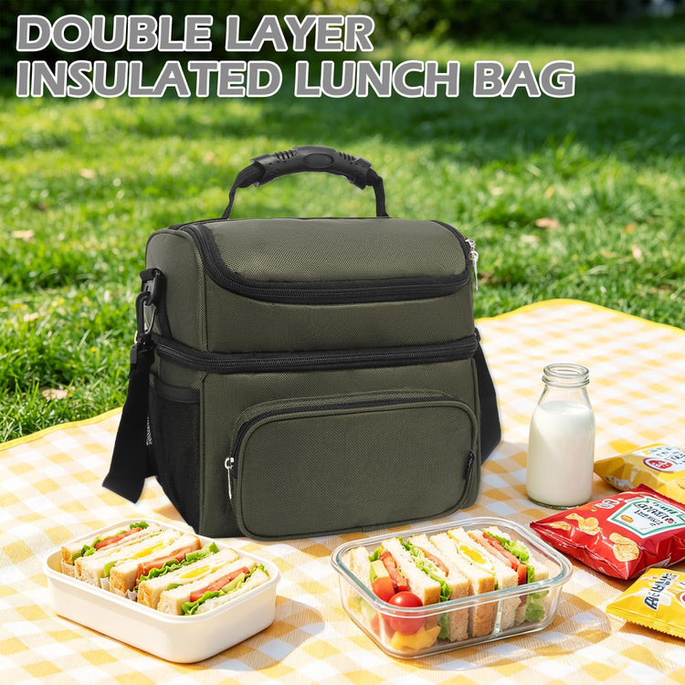 Double Layer Cooler Insulated Lunch Bag Adult Lunch Box Large Tote Bag for Men (2 Count)