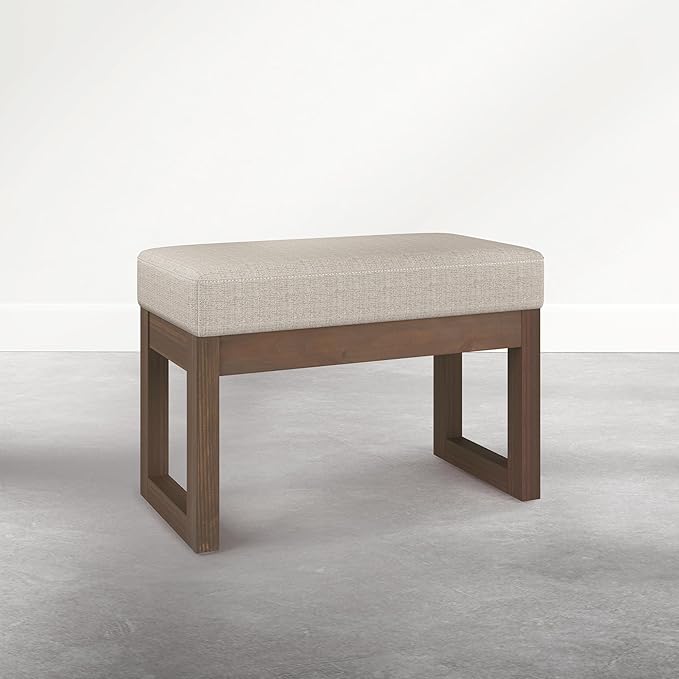 SIMPLIHOME Milltown Small Ottoman Bench - 27 inch Wide Upholstered Tweed Look Fabric Rectangle Footstool Ottoman in Beige Cream, Contemporary Bench for Entryway with Cushioned Seat, Assembled