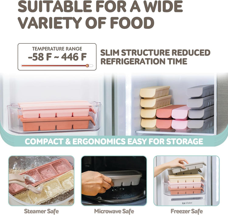 Silicone Freezer Trays with Lid, 1.7oz 4 Section - Leak Proof Silicone Freezer molds for Homemade Baby Food Breastmilk, Purees, Vegetables, Baby Food Jars Ice Tray with Lid BPA Free Indie Pink