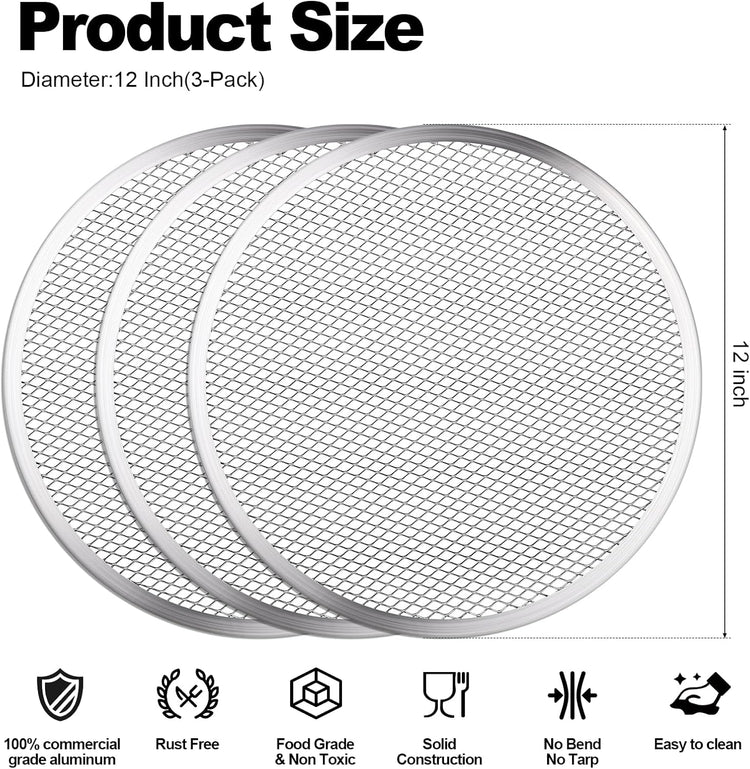 3 Pcs Pizza Screen, 12 Inch Pizza Pan for Oven, Nonstick Pizza Tray for Oven, Dishwasher Safe & Microwave Safe (12 inch)