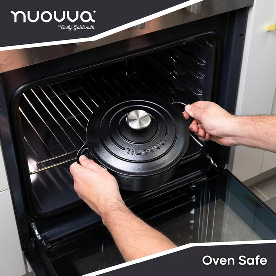 Cast Iron Dutch Oven with Lid – Non-Stick Ovenproof Enamelled Casserole Pot – Sturdy Dutch Oven Cookware – Black, 3.1-Quart, 22cm – by Nuovva - Nestoria
