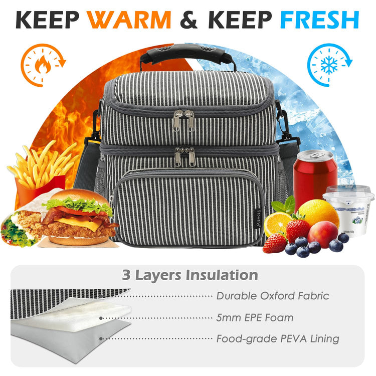 Double Layer Cooler Insulated Lunch Bag Adult Lunch Box Large Tote Bag for Men (2 Count)