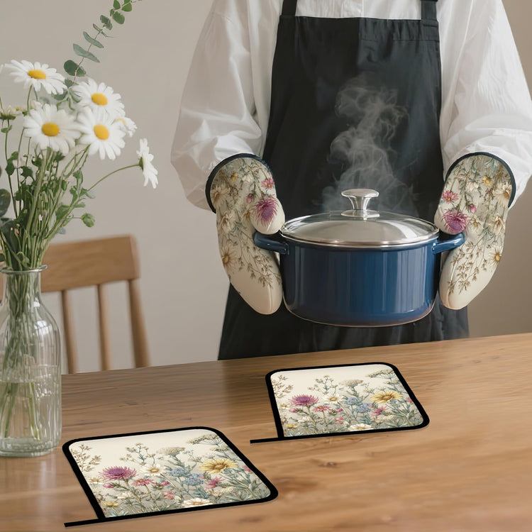 Vintage Wildflowers Oven Mitts and Pot Holders (4 Count)