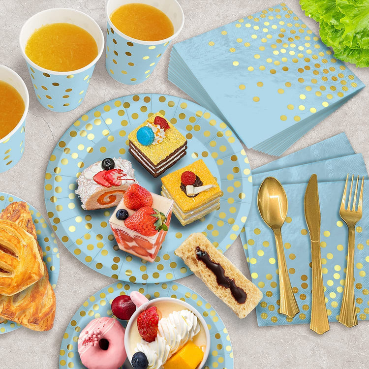 Blue Gold Paper Plates Set (175 Count)