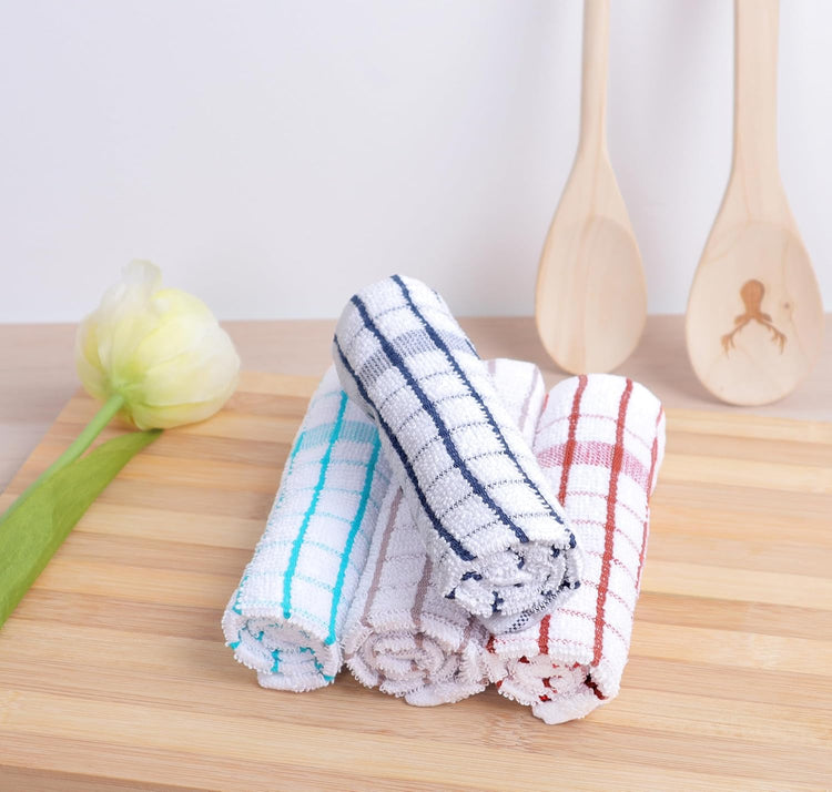 AMOUR INFINI Kitchen Dish Cloths Set of 8 - Ultra Soft, Highly Absorbent, Quick-Drying Terry Cotton Dishcloths 12"x12" Inch Wash & Cleaning Cloths for Kitchen & Dishwashing (Ass- Blue) - Nestoria