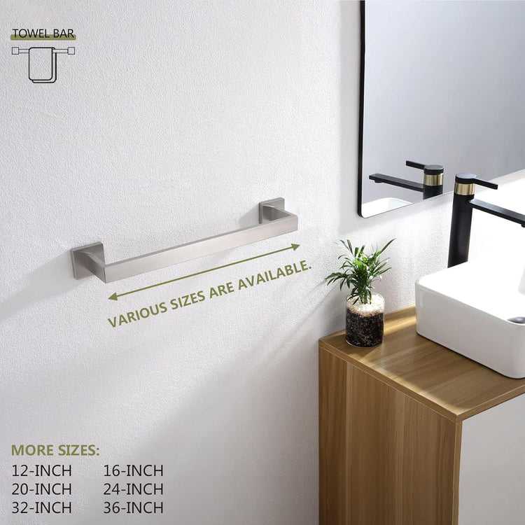 KOKOSIRI 16-Inch Single Towel Bar, Bathroom Kitchen Towel Holder, Wall Mounted SUS304 Stainless Steel Towel Rack, Brushed Nickel, B4003BR-L16