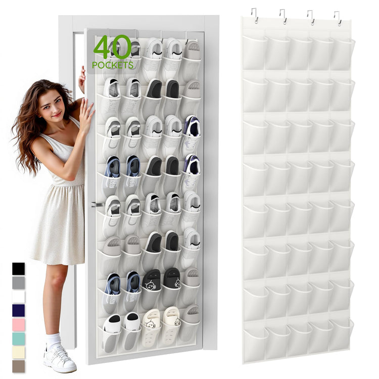 Over the Door Shoe Organizer with 40 Large Breathable Mesh Pockets