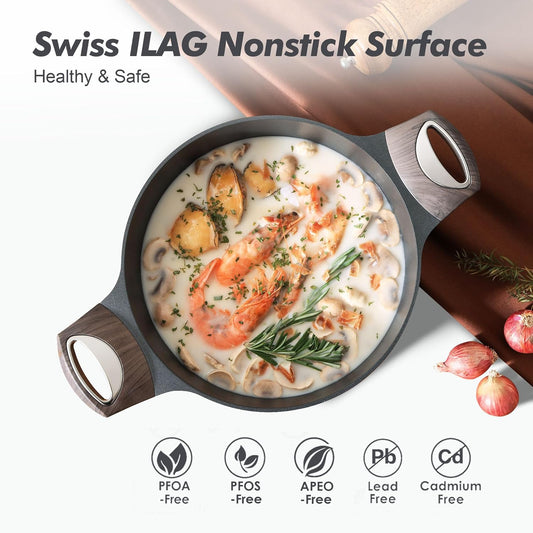 SENSARTE Nonstick Stock Pot with Lid, 2.6/4.5/6.6 QT Soup Pot Casserole Pot, Healthy Pasta Pot, Large Deep Cooking Pot, Big Sauce Pot Stew Pot, Induction Compatible, PFOA PFOS APEO Free, Black - Nestoria