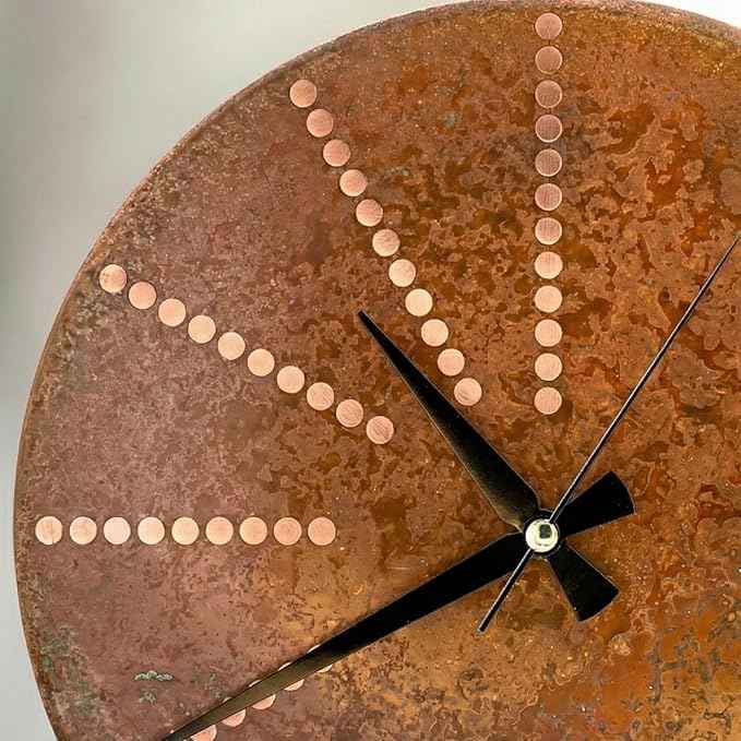 Handmade Pure Copper Wall Clock for Home Decoration, Decor Clock for Living Room, Bedroom and Kitchen, Rustic Decorative Mural Clock Art for Farmhouse (Time Dots, 11)