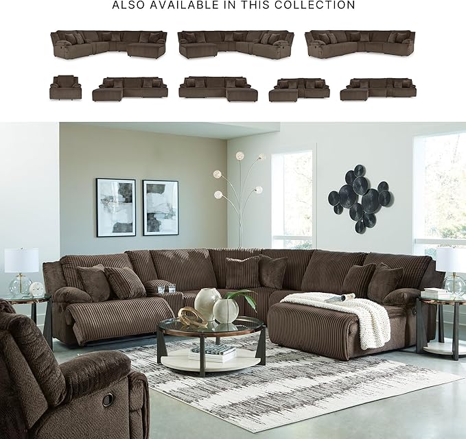 Signature Design by Ashley Top Tier Modern Left-Arm Facing 6-Piece Reclining Sectional with Chaise, Armrest, Throw Pillows and Storage, Dark Brown