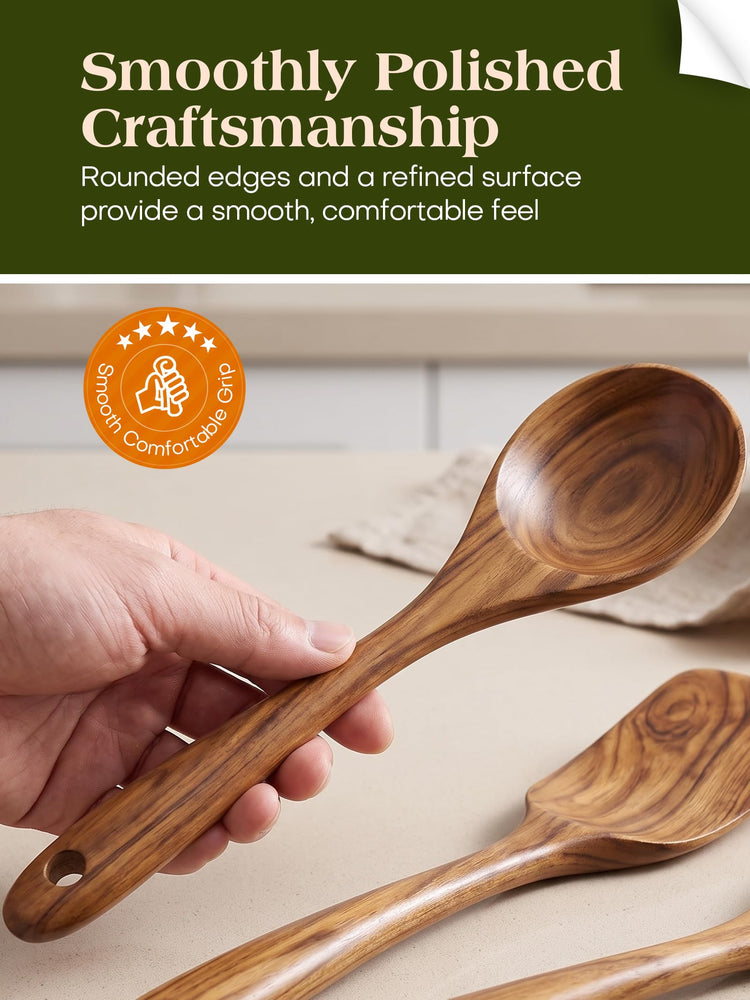 11 Piece Natural Teak Wood Kitchen Utensil Set with Holder (11 Count)