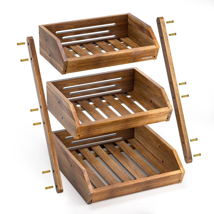 3 Tier Acacia Wood Fruit Basket for Kitchen