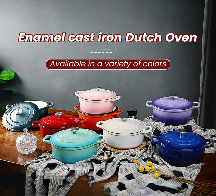 Dutch Ovens Enameled Cast Iron Covered 5.5 Quart Dutch Oven with Dual Handle for Bread Baking