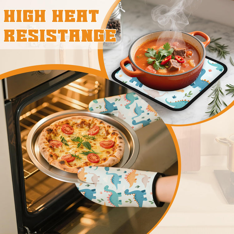 Cute Dinosaur Oven Mitts and Pot Holders (4 Count)