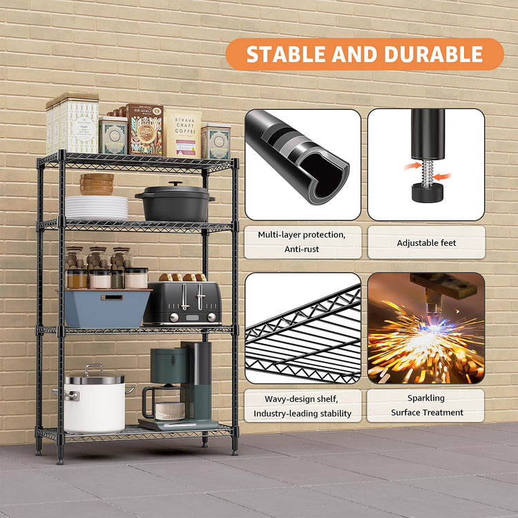 1400 lbs 4 Tier Storage Rack Metal Wire Shelving Unit (4 Count)
