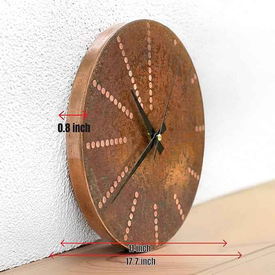 Handmade Pure Copper Wall Clock for Home Decoration, Decor Clock for Living Room, Bedroom and Kitchen, Rustic Decorative Mural Clock Art for Farmhouse (Time Dots, 11)