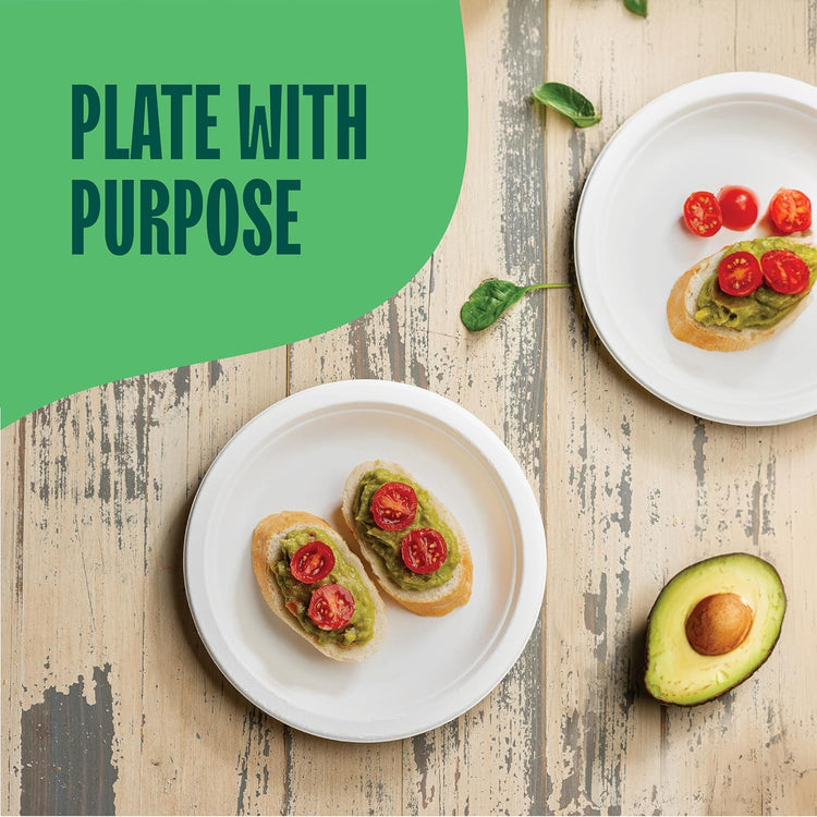 100% Compostable Paper Plates 7 Inch [1000 Count] Heavy-Duty Dessert Plates - Natural White Color Unbleached Bagasse - Eco-Friendly Disposable Biodegradable Sugarcane Plates - [Bulk Case 8/125 Pack]