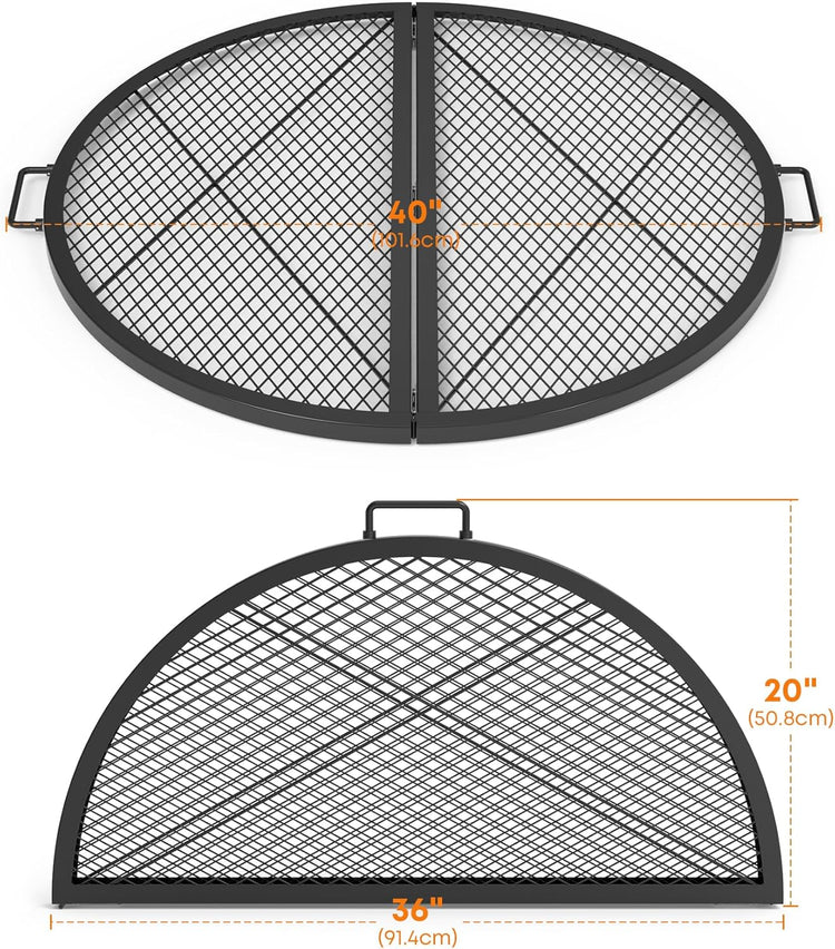Stanbroil X-Marks Fire Pit Cooking Grill Grates, Foldable Round Cooking Grate with Handles, 36 Inch Portable Outdoor Campfire BBQ Grill, Black