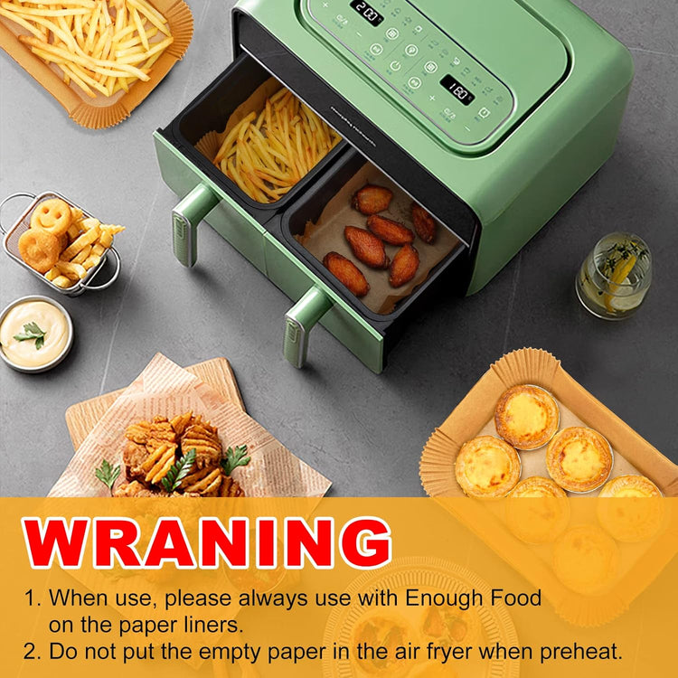 Vailnd Air Fryer Liners Disposable for Dual Basket, 100Pcs 8x5.5 Inch Rectangle Air Fryer Paper Liner for Ninja DZ201 DZ401, Chefman/COSORI 2-Basket Air Fryer, Oil Proof Parchment Paper