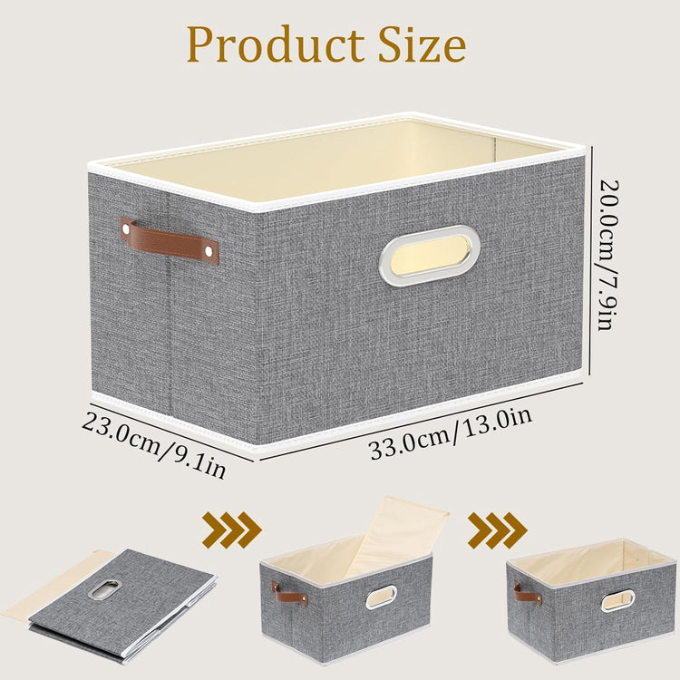 Yawinhe Fabric Storage Baskets, Foldable Closet Organizer for Shelves, Large Boxes with 3 Handles, Canvas Bins for Clothes, Grey, 12.99''Lx9.05''Wx7.87''H, 6-Pack