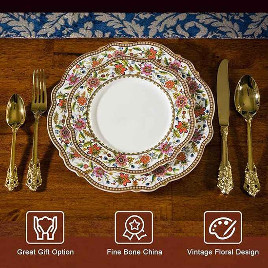 ACMLIFE Bone China Dinnerware Set for 4, 12-Piece Vintage Floral Dinnerware Set, Kitchen Plates and Bowls Set, China Plates Set, Mother's Day, Gifts for Women, Thanksgiving Dinnerware Sets(Pink)