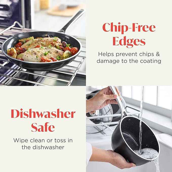 Orfeo 10 Piece Nonstick Cookware Set, Made in Italy, Diamond Ceramic PFAS-Free Pots & Pans, Induction Ready, Scratch Resistant, Laser-Fused Surface for Durability, Dishwasher Safe, Black