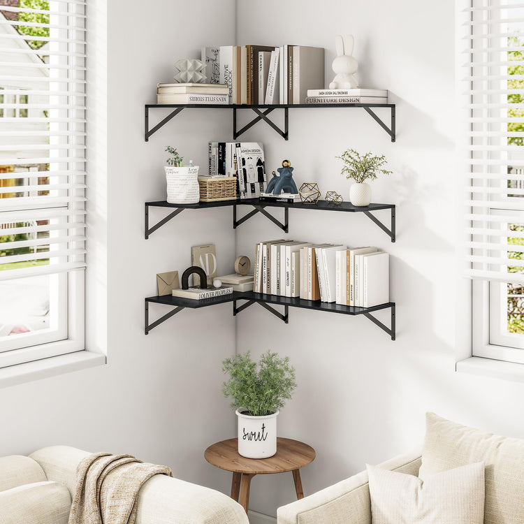 24W x 12D Deep Floating Shelves Set of 3 Black (3 Count)