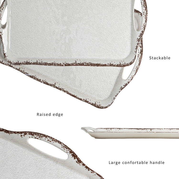 Vintage White Large Serving Tray with Handles (2 Count)