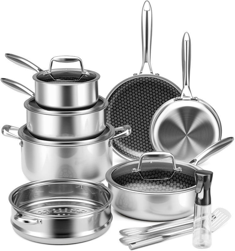 Hybrid Tri ply Stainless Steel Cookware Set Oven Safe