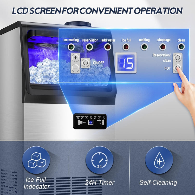 Commercial Ice Maker Machine, 110LBS/24H with 35=0LBS Storage Bin, 15" Wide Built-in Undercounter/Freestanding Ice Maker Machine for Home Bar Outdoor, 40PCS Ice Cubes Ice Machine, Self Cleaning