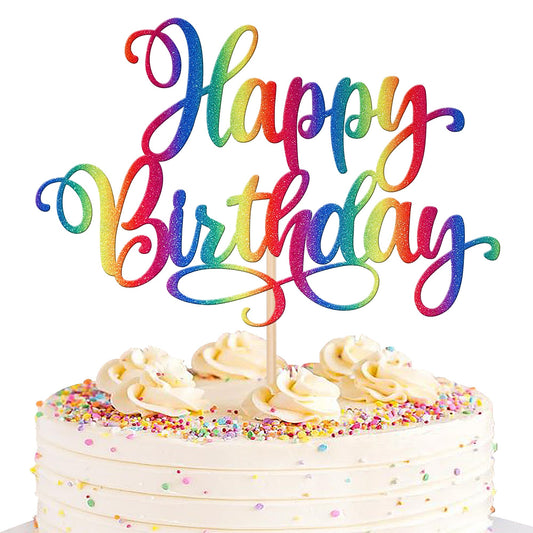 1 PCS Happy Birthday Cake Topper Glitter Happy Birthday Cake Pick for Celebrating Happy Birthday Anniversary Party Cake Decorations Supplies Colorful