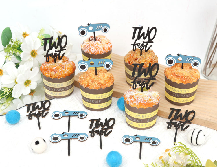 Wooden Two Fast Birthday Cupcake Topper
